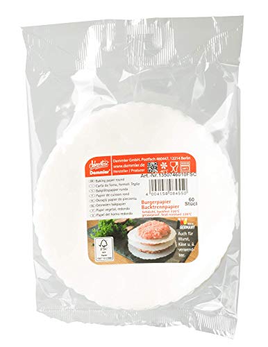 Demmler Burgerpapier - Backpapier - Trennpapier für Hamburger oder Frikadellen - vielseitig einsetzbar auch für Käse & Wurst - 60 Stück - Ø 13cm - Made in Germany von Demmler