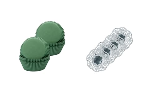 Demmler Muffin 2er Set in Jade (grün) - Cupcakes Papierförmchen 5 x 5 x 2,5cm - 120 Stück - inklusiv 4 silberne Tassendeckchen - Made in Germany von Demmler