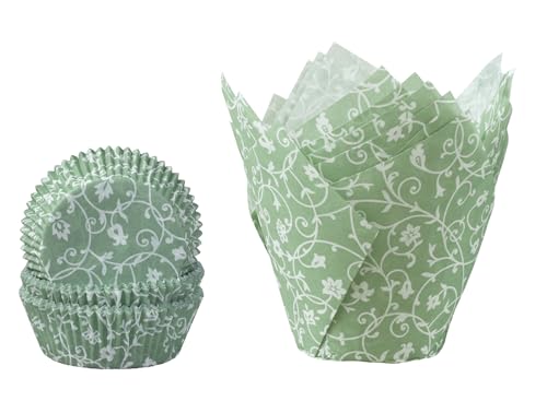Demmler Muffinförmchen - Cupcakeförmchen Set in jade aus klassischen Muffinförmchen und Tulip-Wraps mit weißem Classico Desgin - 84 Stück - Made in Germany von Demmler