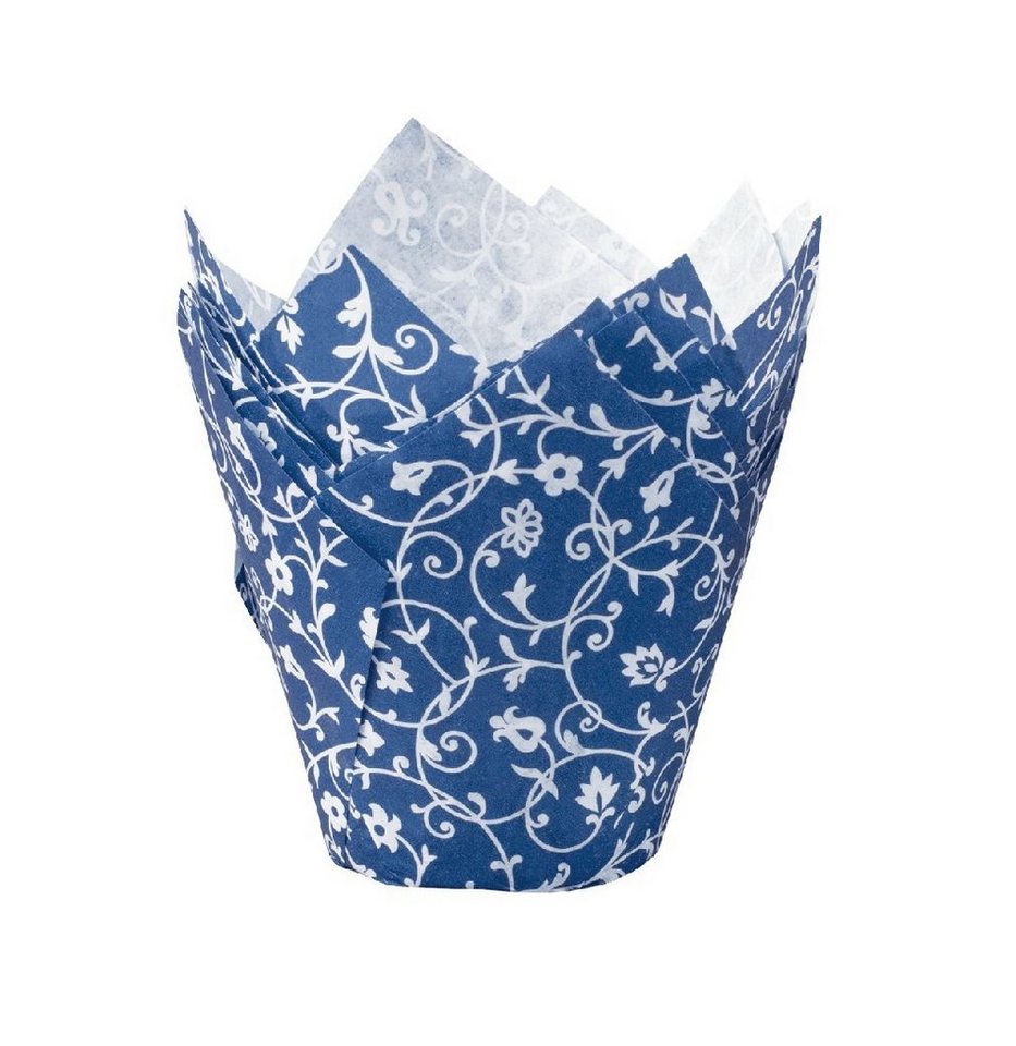 Demmler Muffinform 1616512410, Blau mit weißem Muster, Papier Backform Tulip-Wraps - Inhalt 24 Stück - Made in Germany von Demmler