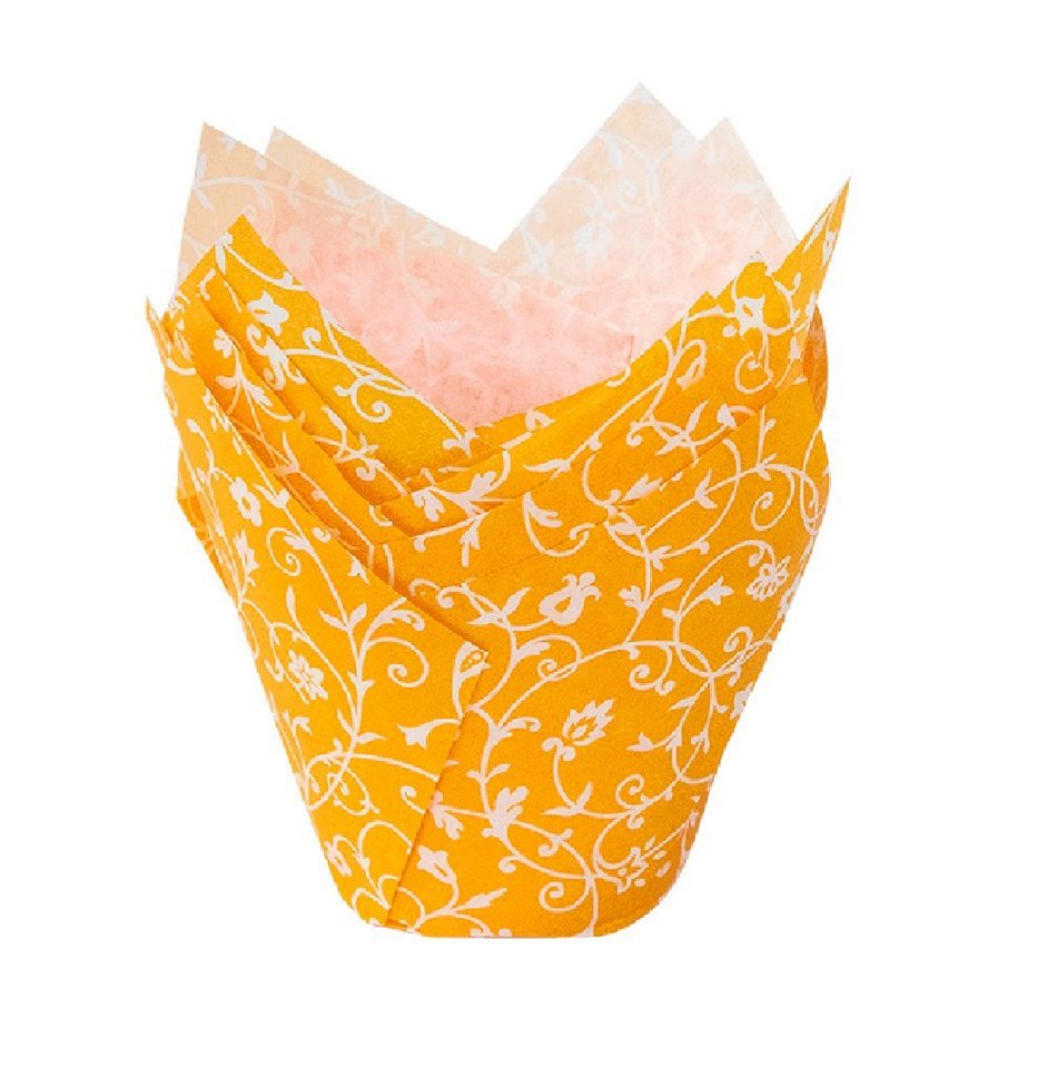 Demmler Muffinform 1616842410, Mango (Orange) mit weißem Muster, Papier Backform Tulip-Wraps - Inhalt 24 Stück - Made in Germany von Demmler