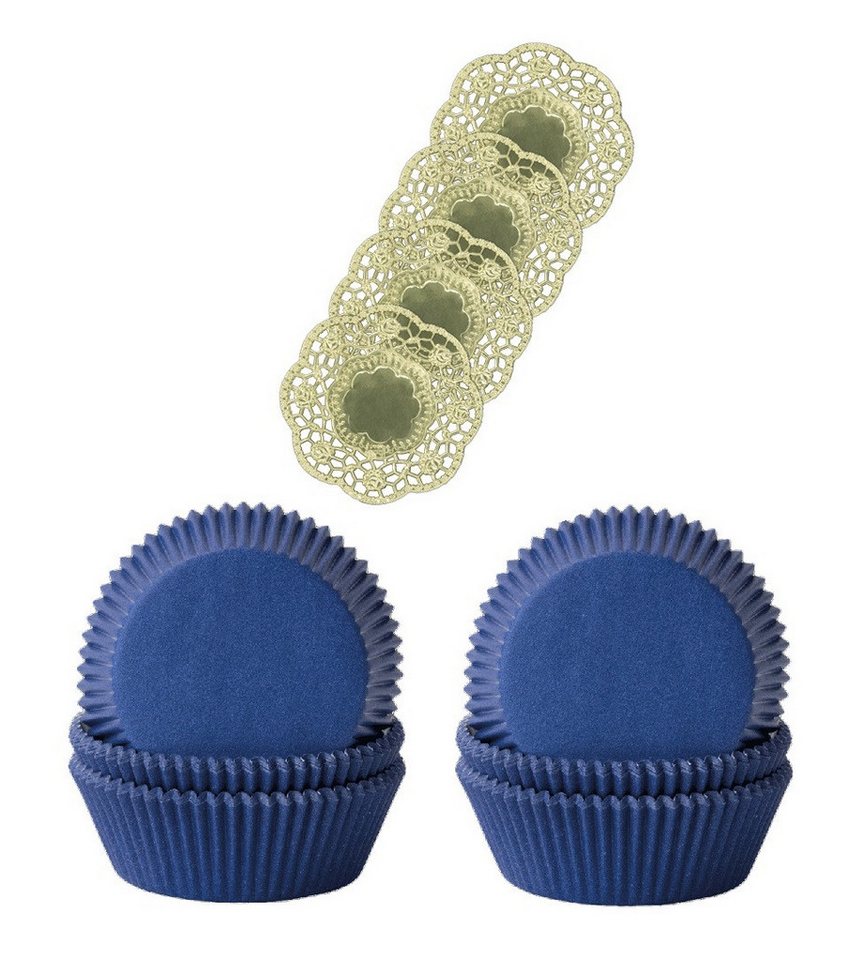 Demmler Muffinform 2er Set Blau - Inklusive Tassendeckchen in Gold, zum Dekorieren und Backen von Muffins - Made in Germany von Demmler