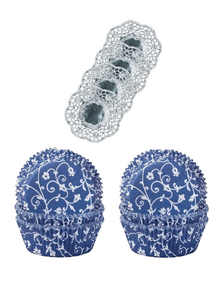 Demmler Muffinform 2er Set Classico Blau - Inklusive Tassendeckchen in Silber, zum Dekorieren und Backen von Muffins - Made in Germany von Demmler