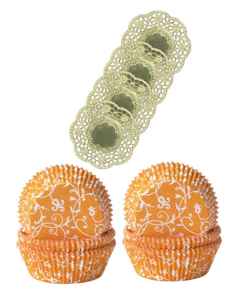Demmler Muffinform 2er Set Classico Mango - Inklusive Tassendeckchen in Gold, zum Dekorieren und Backen von Muffins - Made in Germany von Demmler