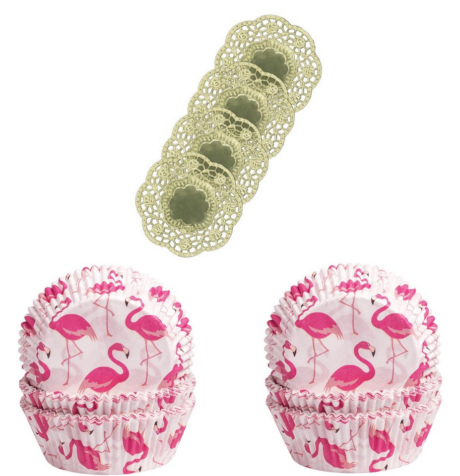 Demmler Muffinform 2er Set Flamingo - Inklusive Tassendeckchen in Gold, zum Dekorieren und Backen von Muffins - Made in Germany von Demmler