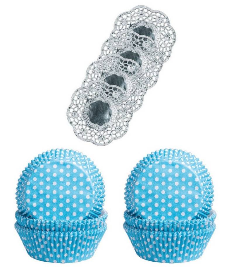 Demmler Muffinform 2er Set Punkte Weiß/Türkis - Inklusive Tassendeckchen in Silber, zum Dekorieren und Backen von Muffins - Made in Germany Demmler Muffinform 2er Set Punkte Weiß/Türkis - Inklusive Tassendeckchen in Silber, zum Dekorieren und Backen von Muffins - Made in Germany von Demmler