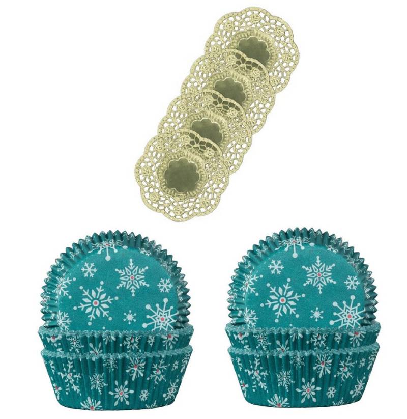 Demmler Muffinform 2er Set Schneeflocken - Inklusive Tassendeckchen in Gold, zum Dekorieren und Backen von Muffins - Made in Germany von Demmler