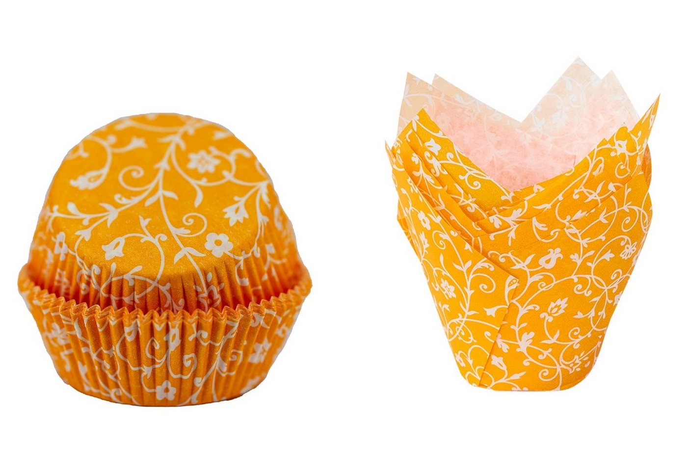 Demmler Muffinform Mango (Orange) mit weißem Muster, Papier Backform Set mit Muffinförmchen & Tulip-Wraps - Made in Germany von Demmler