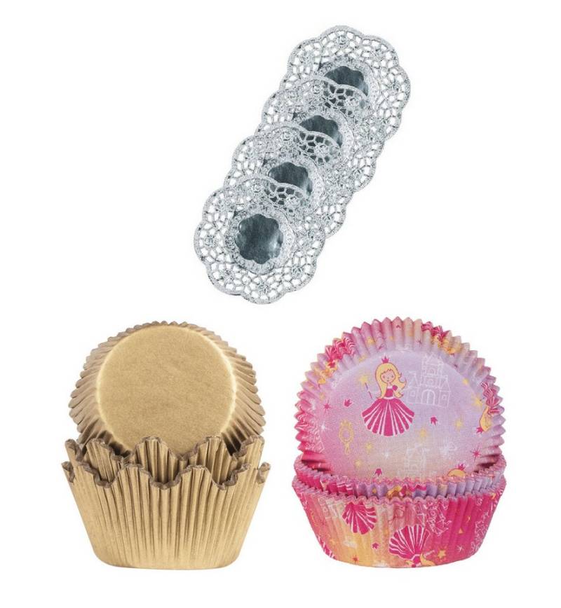 Demmler Muffinform Palast Set - Kronenbackformen in Gold und mit Prinzessin Motiv, zum Backen und Dekorieren von Muffins - Made in Germany von Demmler