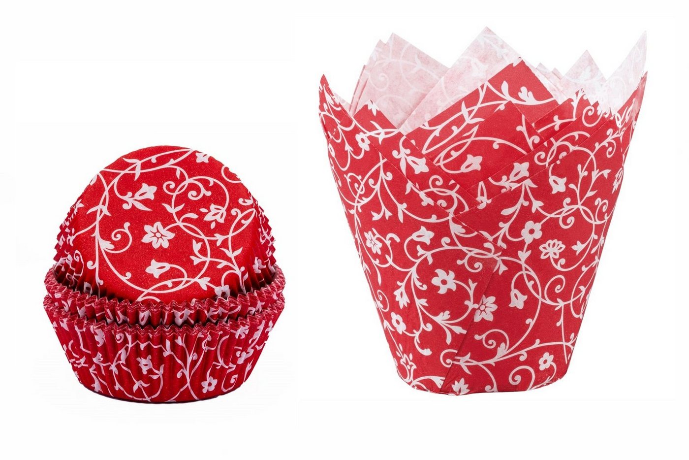 Demmler Muffinform Rot mit weißem Muster, Papier Backform Set mit Muffinförmchen & Tulip-Wraps - Made in Germany von Demmler