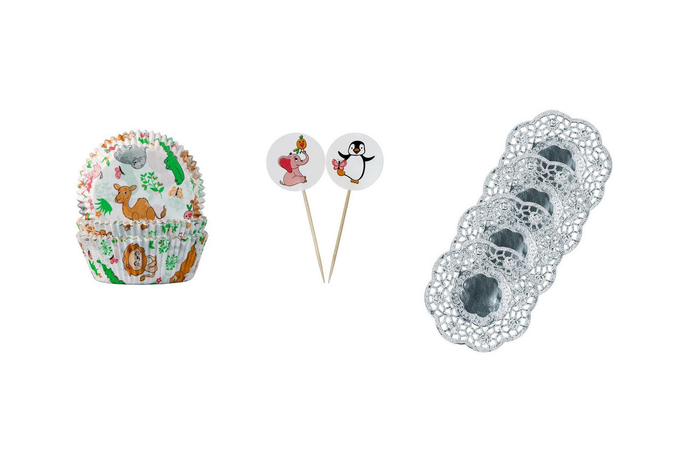 Demmler Muffinform Tierwelt Muffin + Picker Set - - mit silbernen Tassendeckchen, einfaches Backen und Dekorieren von Muffins und mehr - Made in Germany von Demmler