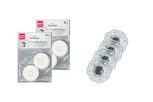 Demmler Tropfringe/Tropffänger 2er Set - Zum Abfangen von herunterlaufenden Tropfen - Farbe: Weiß - Insgesamt 60 Stück - inklusiv 4 Silberne Tassendeckchen - Made in Germany Demmler Tropfringe/Tropffänger 2er Set - Zum Abfangen von herunterlaufenden Tropfen - Farbe: Weiß - Insgesamt 60 Stück - inklusiv 4 Silberne Tassendeckchen - Made in Germany von Demmler
