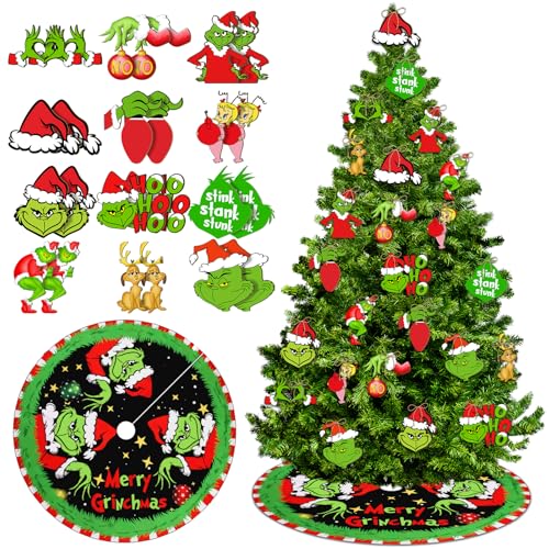Weihnachtsbaumschmuck-Set beinhaltet 121,9 cm Weihnachtsbaumrock, 24 Stück, hängende grüne Monster-Holzornamente für Urlaub, Party, Innen- und Außenbereich, Weihnachtsbaumdekoration Weihnachtsbaumschmuck-Set beinhaltet 121,9 cm Weihnachtsbaumrock, 24 Stück, hängende grüne Monster-Holzornamente für Urlaub, Party, Innen- und Außenbereich, Weihnachtsbaumdekoration von Demonwer