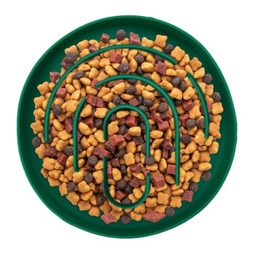 Demsyeq Langsame Fütterung Katzennapf | Katze Hund Nassfutter Schüssel Slow Feeder - Silikon Futterhalter Gesunde Ernährung Runde Schale für Indoor Outdoor Gewürfelt Huhn Frischkäse von Demsyeq