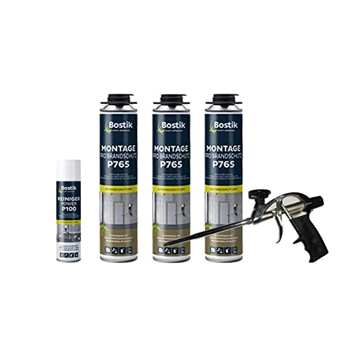 3x P765 Montage Pro B1 Brandschutzschaum schwer entflammbar 750ml + P100 Reiniger 500ml + Schaumpistole Profi von Den Braven