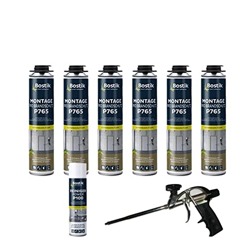 6x P765 Montage Pro B1 Brandschutzschaum schwer entflammbar 750ml + P100 Reiniger 500ml + Schaumpistole Profi von Den Braven