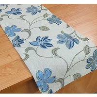 Blauer Tischläufer Gewebter Rustikaler Blumen von DenaTextileDecor