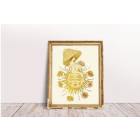 Pilz Frau Kunstdruck Boho Sonne, Hippie Schlafzimmer Dekor von DenaliARTstudio