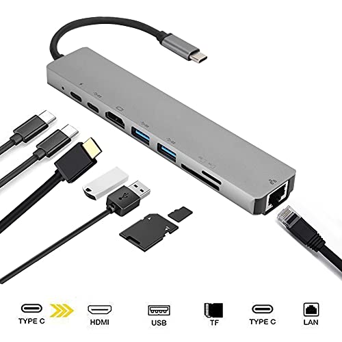 8-in-1-USB-Hub, Tragbare -zu-Typ-3-USB-3.0-Hub-Dockingstation RJ45 Ethernet TF OTG-Adapter Plug & Play von Denash