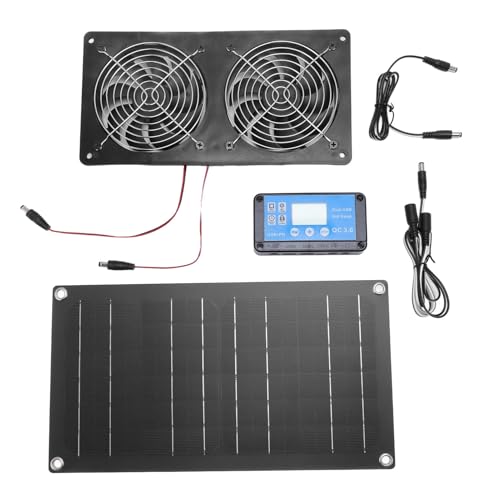 Denash 20-W-Ventilator mit Solarpanel-Antrieb, 6-Zoll-Doppel-Abluftventilatoren, mit Zeitsteuerung, Monokristallines Siliziummaterial von Denash
