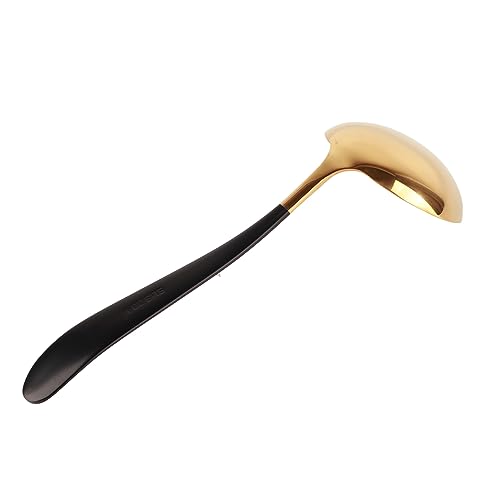 Denash 304 Edelstahlsuppe Löffel Sturdes Griff Glattes Rand Runder Löffel für Brühe und Eis Essen Utensil Party Tabelle Black 1 X von Denash