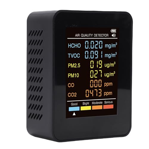 Denash 6 in 1 Luftqualitätsmessgerät, Farbbildschirm Innendetektor, PM2.5 HCHO TVOC CO CO2 -Verschmutzungstester, Kleiner Größe, Großer Bildschirm, Vier Farbsegmente, Wiederaufladbare (MT07CO Black) Denash 6 in 1 Luftqualitätsmessgerät, Farbbildschirm Innendetektor, PM2.5 HCHO TVOC CO CO2 -Verschmutzungstester, Kleiner Größe, Großer Bildschirm, Vier Farbsegmente, Wiederaufladbare (MT07CO Black) von Denash