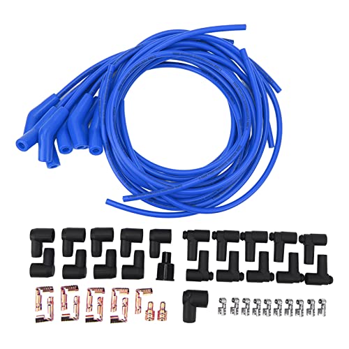 Denash 8,5 Mm Zündkerzendraht -Set, Genaue Zündung, Hohe Leistung, 45 ° 135 ° Winkel, Metall und Silikonmaterial für 8 Zylinder, Klassiker, Rallye, Rennwagen (BLUE) von Denash