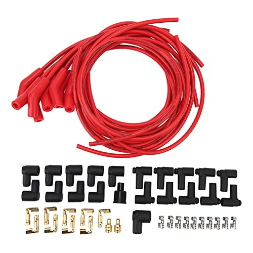 Denash 8,5 Mm Zündkerzendraht -Set, Genaue Zündung, Hohe Leistung, 45 ° 135 ° Winkel, Metall und Silikonmaterial für 8 Zylinder, Klassiker, Rallye, Rennwagen (Rot) von Denash