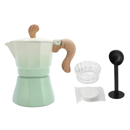 Denash Aluminiumlegierung Kaffeekanne, Italienische Kaffeemaschine 150 Ml Ein Ventilkaffeekanne 3 Tassen mit Kaffeehändler Löffel Papierfilter, Bequemes Hausbrauenwerkzeug (Farbverlauf grün) von Denash