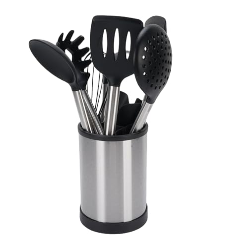 Denash Küchenutensilien Set mit Halter, Silikon Edelstahl Anti -Stick -Spatel Löffel Pinsel Whisk Pasta Server Laddle Set Zum Kochen, Zum Kochen von Denash