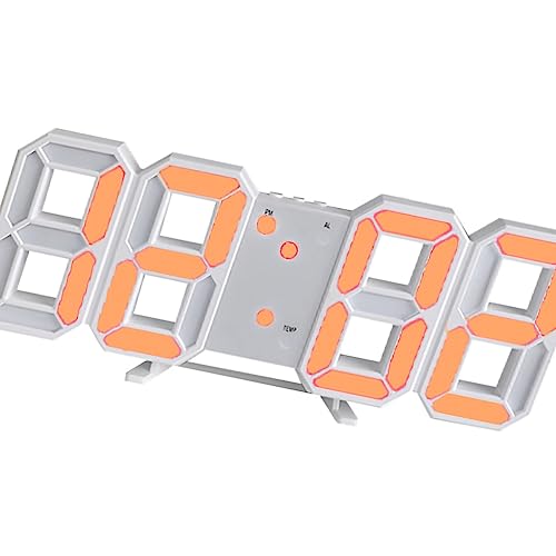 Denash LED Digital Wecker Minimalist 3D Wandmontierte Uhr für Lebensraum Gesundheit Kunststoff (Weißer Schriftorangefarbener Buchstabe) von Denash