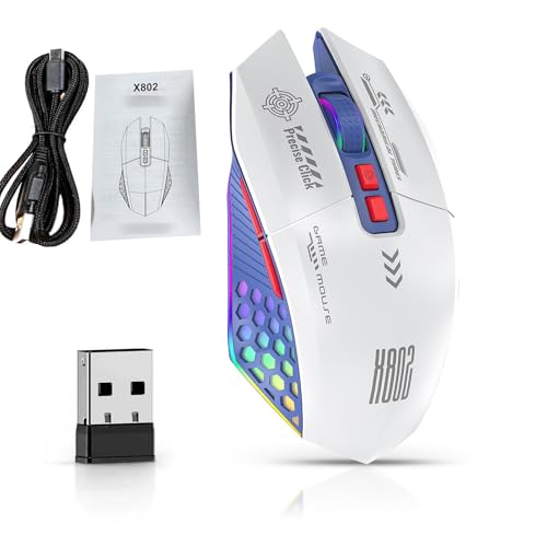 Denash RGB -Gaming -Maus, Leichte Gaming -Maus mit Kabel/BT/2,4G -Verbindung, Präzise Position und Schnelle Reaktion für Computer. Mehrfarbige Lichter, Ergonomisches Design (Weißblau) von Denash