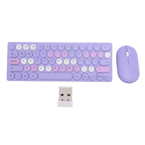 Denash Retro Wireless Keyboard Mouse Combo, 64 Tasten Rapid Response Keyboard 1200DPI -Maus, Eindeutiges Automatisches Schlafdesign, 2,4 GHz Wireless Verbindung für für OS X (Purple) von Denash
