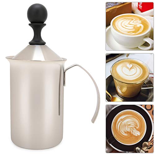 Denash Schnellschaum Rostfreier Stahlmilchfrother mit Nicht Glattem Griff- Feine Arbeitskunstmachtschaum für Cappuccinos und Macchiatos, 400 Ml Kapazität von Denash