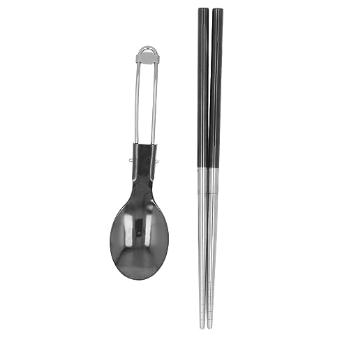 Denash Tragbarer Campinglöffel und Essstäbchen -Set - Faltbare Utensilien aus Rostfreiem Stahl Multifunktional für Outdoor Aktivitäten Langlebig und Resistent von Denash