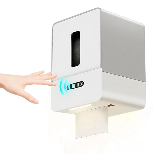 Denash Wandmontage Papierhandtuchspender, Berührungsloser Smart Electric Roll Paper Handtuchspender mit Nachtlicht, Feucht und Spritziger Resistent für das Badezimmerhotel (GREY) von Denash