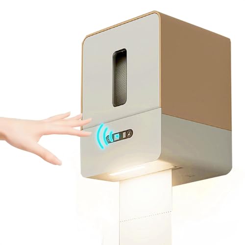 Denash Wandmontage Papierhandtuchspender, Berührungsloser Smart Electric Roll Paper Handtuchspender mit Nachtlicht, Feucht und Spritziger Resistent für das Badezimmerhotel (Kaffeefarbe) von Denash
