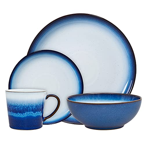 Denby - Blue Haze Tafelservice für 1-4-teiliges Keramikgeschirr-Set - Spülmaschinenfest Mikrowellengeeignet Geschirrset - 1 x Speiseteller, 1 x kleiner Teller, 1 x Müslischale, 1 x Tasse von Denby