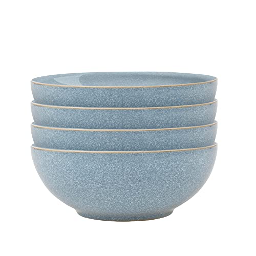 Denby - Elements Blue Coupe Müslischalen, 4er-Set, spülmaschinenfest, mikrowellengeeignet, 820 ml, 17 cm, blaues Keramik-Geschirr aus Steingut, splitter- und rissfeste Suppenschüsseln von Denby