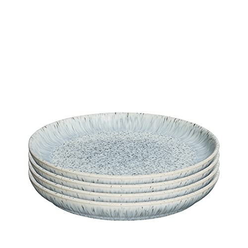 Denby Halo Speckle Medium Teller Set mit 4 Stück, grau, neutral gemustert, Coupe, spülmaschinenfest, mikrowellengeeignet, Geschirr, 21 cm, glasiertes Keramik-Geschirr aus Steingut, splitter- und von Denby