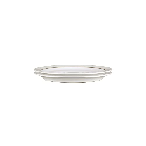 Denby Natürliche Leinenteller, mittelgroß, 2er-Set, beige-weiße Glasur, spülmaschinenfest, mikrowellengeeignet, Salat-, Mittagessen, Geschirr, 23 cm, Keramik-Geschirr aus Steingut, splitter- und von Denby