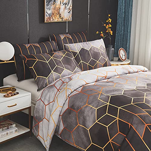 Dencalleus Bettwäsche-Set Geometrisch, 1 x Bettbezug 200x200 cm mit 2 x Kissenbezügen 50x70 cm, Weiche Bedding Set 3teilig Kuschelige Bettwäsche Set mit Reißverschluss, Hellgrau Grau von Dencalleus