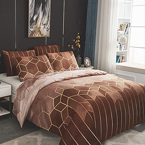 Dencalleus Bettwäsche-Set Geometrisch, 1 x Bettbezug 135x200 cm mit 1 x Kissenbezügen 50x70 cm, Weiche Bedding Set 2teilig Kuschelige Bettwäsche Set mit Reißverschluss, Khaki von Dencalleus