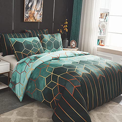 Dencalleus Bettwäsche-Set Geometrisch, 1 x Bettbezug 200x200 cm mit 2 x Kissenbezügen 50x70 cm, Weiche Bedding Set 3teilig Kuschelige Bettwäsche Set mit Reißverschluss, Grün von Dencalleus