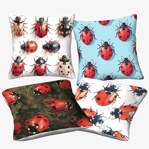Ladybugs 3D-Druck Cushion Cover Cute Ladybug Weicher Decorative Cushion Cover Set of 4 Verwendet Für Sofa Dorm Home Decor Gifts 40x40cm von DengMouu