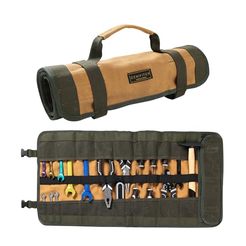 Mehrzweck robuste Werkzeug-Rolltasche mit 25 Fächern, aus strapazierfähigem gewachstem Segeltuch, leicht zu lagern (Khaki) von Denifiter