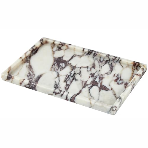 Denique Natürliches Marmor-Tablett für Badezimmer-Arbeitsplatte, Schminktisch, Stein-Aufbewahrungs-Tablett für Heimdekoration, 30,5 x 20,3 cm, echtes Calacatta-Viola-Marmor-Badezimmer-Tablett für von Denique