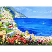 Positano Malerei, Mittelmeer Landschaft, Palettenmesser Kunst, Original Leinwand Positano Malerei, Mittelmeer Landschaft, Palettenmesser Kunst, Original Leinwand von PragArtStudio