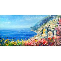 Positano Meereslandschaft Ölgemälde Spachtel Großes Wandbild | 40x50 Inches Positano Meereslandschaft Ölgemälde Spachtel Großes Wandbild | 40x50 Inches von PragArtStudio