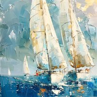 Segelboote Wandbild, Strukturgemälde, Abstrakte Malerei, Segelboote, Moderne Kunst Realistisch von PragArtStudio